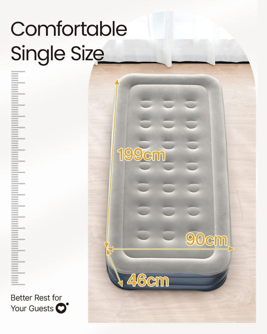 Portable Inflatable Air Mattress with Built-in Electric Pump & USB-C Charging – Waterproof Single Blow-Up Bed, Fast Inflation, Comfortable & Compact Airbed for Home, Travel & Camping