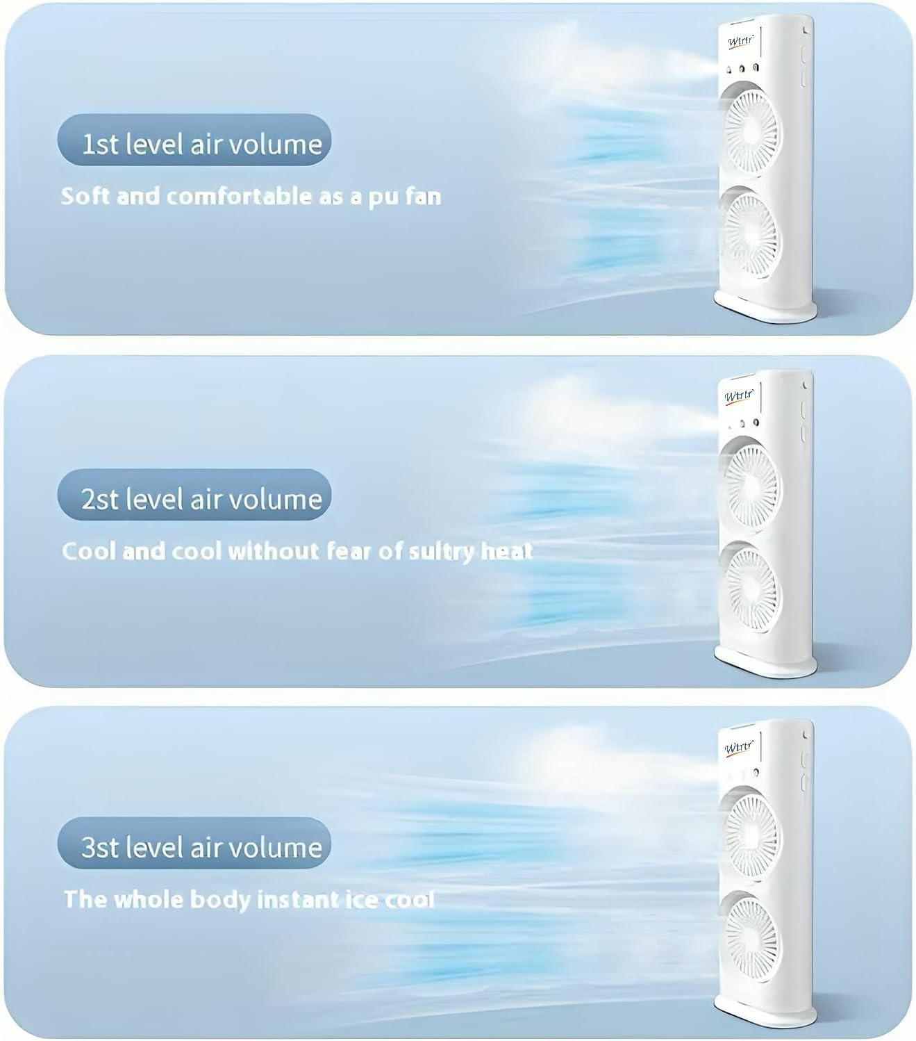 Double Ended Spray Fan, Cold Air,3 Gears 4000mah USB Rechargeable with LED Light Cooler, Tower Air Coolers & Remote Control,Water Tank,Table fan for Home,Office (A-White)