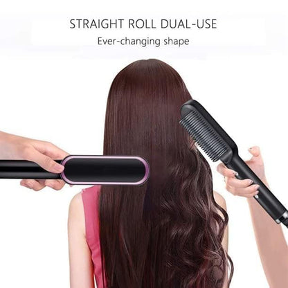 Ceramic Hair Straightening Comb for Women – Electric Hair Straightener Brush with 30-Second Fast Heating, 4+ Adjustable Heat Settings, Smooth & Silky Hair Styling Brush, Green Color