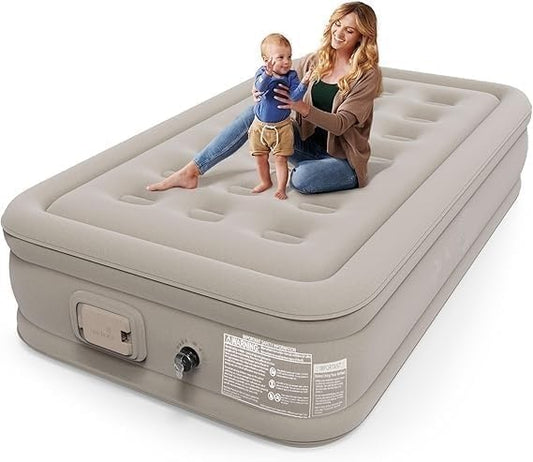 Portable Inflatable Air Mattress with Built-in Electric Pump & USB-C Charging – Waterproof Single Blow-Up Bed, Fast Inflation, Comfortable & Compact Airbed for Home, Travel & Camping