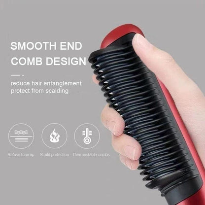 Ceramic Hair Straightening Comb for Women – Electric Hair Straightener Brush with 30-Second Fast Heating, 4+ Adjustable Heat Settings, Smooth & Silky Hair Styling Brush, Green Color