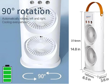 Double Ended Spray Fan, Cold Air,3 Gears 4000mah USB Rechargeable with LED Light Cooler, Tower Air Coolers & Remote Control,Water Tank,Table fan for Home,Office (A-White)
