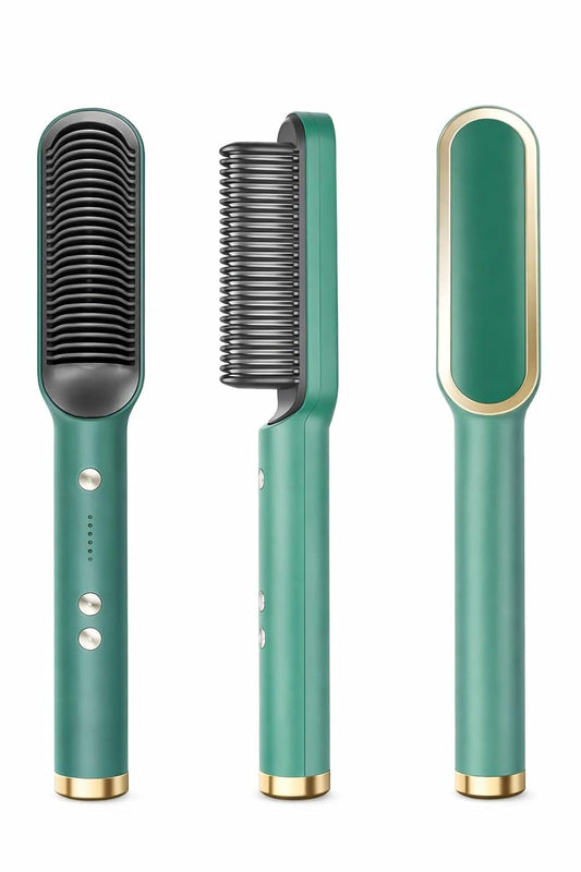 Ceramic Hair Straightening Comb for Women – Electric Hair Straightener Brush with 30-Second Fast Heating, 4+ Adjustable Heat Settings, Smooth & Silky Hair Styling Brush, Green Color