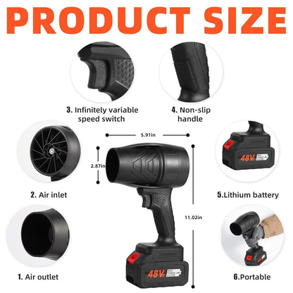 Professional 48V Cordless Electric Air Duster, Powerful Rechargeable Handheld Turbo Blower with Variable Speed Trigger, Battery Indicator, Fast Charging, Portable Cleaner for PC, Car, Office & Home