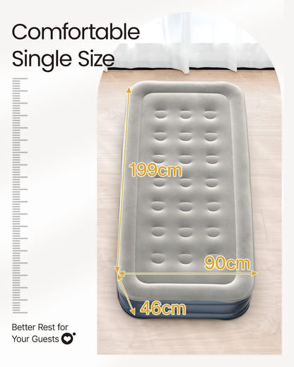 Portable Inflatable Air Mattress with Built-in Electric Pump & USB-C Charging – Waterproof Single Blow-Up Bed, Fast Inflation, Comfortable & Compact Airbed for Home, Travel & Camping