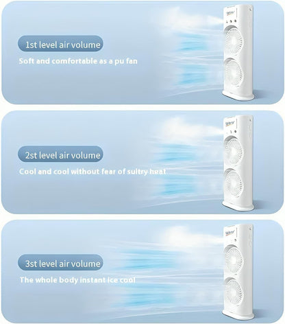 Double Ended Spray Fan, Cold Air,3 Gears 4000mah USB Rechargeable with LED Light Cooler, Tower Air Coolers & Remote Control,Water Tank,Table fan for Home,Office (A-White)