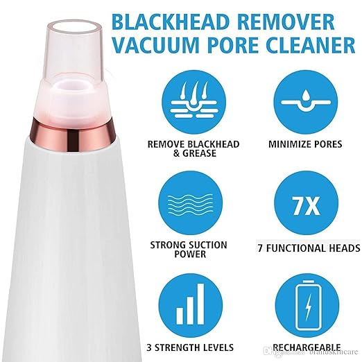 6 in 1 Multi-function Blackhead Remover Tools | Electric Derma suction Machine | USB Rechargeable Acne Pimple Pore Cleaner Vacuum tool | Facial Cleanser Device for Nose & Skin Care