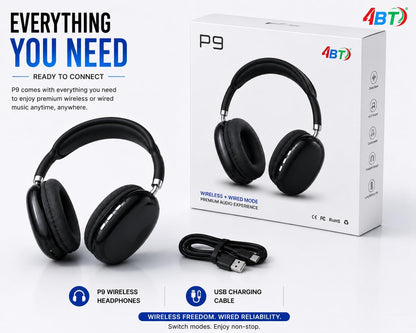P9 Wireless Bluetooth Headphones – Over-Ear Design with HiFi 50mm Dynamic Coil Speakers & AAC/SBC Audio Decoding