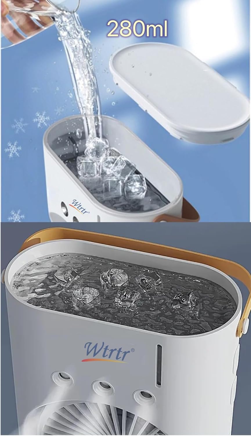 Double Ended Spray Fan, Cold Air,3 Gears 4000mah USB Rechargeable with LED Light Cooler, Tower Air Coolers & Remote Control,Water Tank,Table fan for Home,Office (A-White)