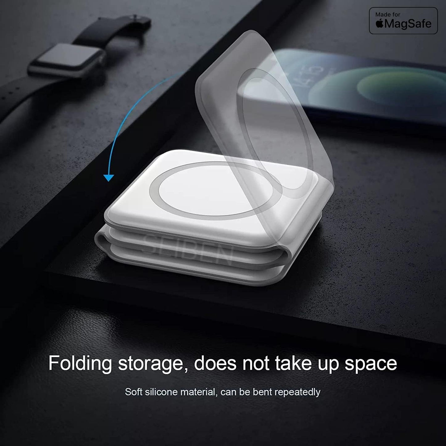 3 in 1 MagSafe compatible Magnetic Foldable Wireless Charger for iPhone 17 to 12 Series | Compatible with AirPods 2/3, Pro2, Pro3 | Compatible with only Apple Watch Series | 23W Charging - Pearl White