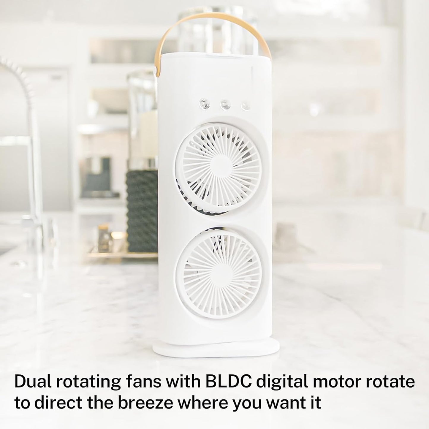 Double Ended Spray Fan, Cold Air,3 Gears 4000mah USB Rechargeable with LED Light Cooler, Tower Air Coolers & Remote Control,Water Tank,Table fan for Home,Office (A-White)