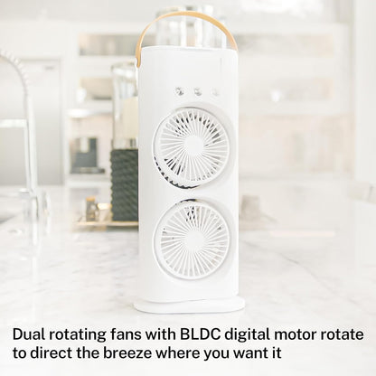 Double Ended Spray Fan, Cold Air,3 Gears 4000mah USB Rechargeable with LED Light Cooler, Tower Air Coolers & Remote Control,Water Tank,Table fan for Home,Office (A-White)