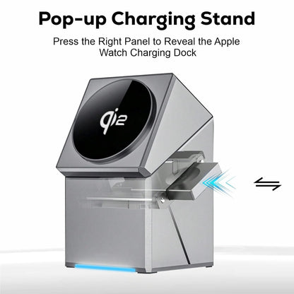 Qi2 Certified 3-in-1 Magnetic Mag-Safe Wireless Charging Station with One-Touch Auto Rotation and Fast Charging Compatible with iPhone Series 17-12, iWatch Ultra/SE2/SE/10-1 & Airpods Pro, 3/2