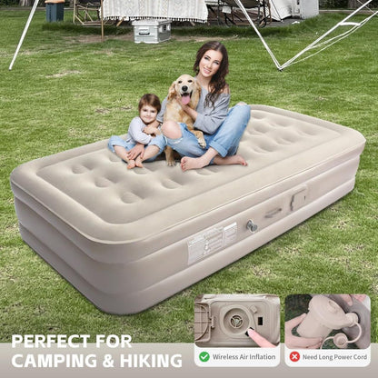 Portable Inflatable Air Mattress with Built-in Electric Pump & USB-C Charging – Waterproof Single Blow-Up Bed, Fast Inflation, Comfortable & Compact Airbed for Home, Travel & Camping