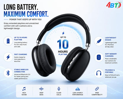 P9 Wireless Bluetooth Headphones – Over-Ear Design with HiFi 50mm Dynamic Coil Speakers & AAC/SBC Audio Decoding