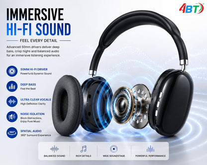 P9 Wireless Bluetooth Headphones – Over-Ear Design with HiFi 50mm Dynamic Coil Speakers & AAC/SBC Audio Decoding