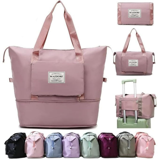 Wazdorf 41L Expandable Travel Duffle Bag for Women – Foldable Waterproof Luggage & Vanity Travel Bag, Spacious Handbag for Personal Items, Pink