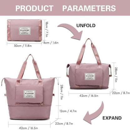 Wazdorf 41L Expandable Travel Duffle Bag for Women – Foldable Waterproof Luggage & Vanity Travel Bag, Spacious Handbag for Personal Items, Pink