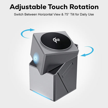 Qi2 Certified 3-in-1 Magnetic Mag-Safe Wireless Charging Station with One-Touch Auto Rotation and Fast Charging Compatible with iPhone Series 17-12, iWatch Ultra/SE2/SE/10-1 & Airpods Pro, 3/2