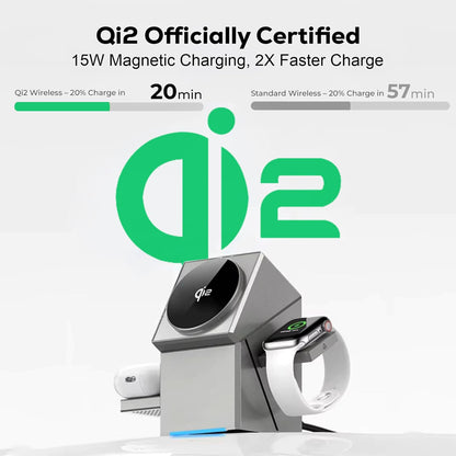 Qi2 Certified 3-in-1 Magnetic Mag-Safe Wireless Charging Station with One-Touch Auto Rotation and Fast Charging Compatible with iPhone Series 17-12, iWatch Ultra/SE2/SE/10-1 & Airpods Pro, 3/2