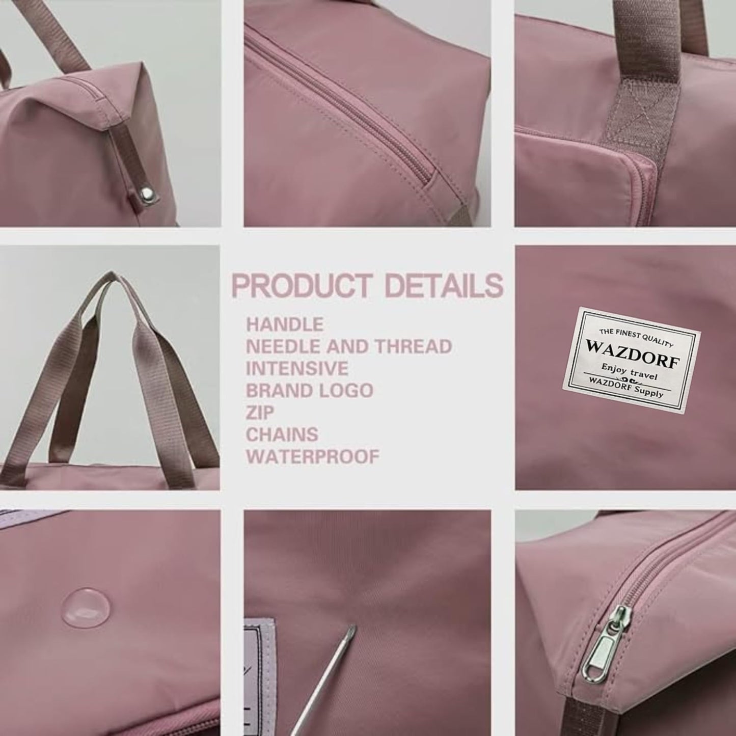 Wazdorf 41L Expandable Travel Duffle Bag for Women – Foldable Waterproof Luggage & Vanity Travel Bag, Spacious Handbag for Personal Items, Pink