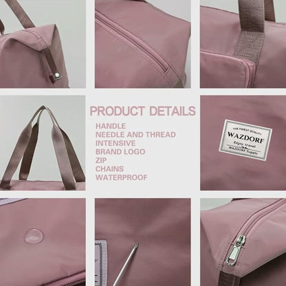 Wazdorf 41L Expandable Travel Duffle Bag for Women – Foldable Waterproof Luggage & Vanity Travel Bag, Spacious Handbag for Personal Items, Pink