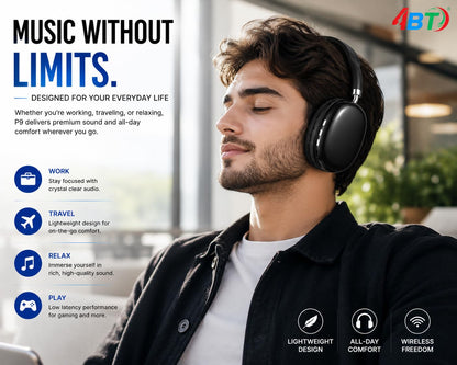 P9 Wireless Bluetooth Headphones – Over-Ear Design with HiFi 50mm Dynamic Coil Speakers & AAC/SBC Audio Decoding
