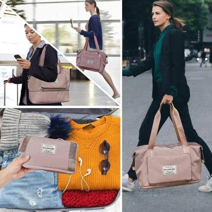 Wazdorf 41L Expandable Travel Duffle Bag for Women – Foldable Waterproof Luggage & Vanity Travel Bag, Spacious Handbag for Personal Items, Pink