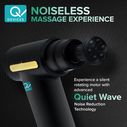 Q DEVICES Portable Massage Gun - Percussive Therapy Deep Tissue Massager for Muscle Recovery, 6 Speeds & 4 Heads - Ultra Quiet Electric Handheld Gun Massager for Back, Neck, Athletes & Pain Relief