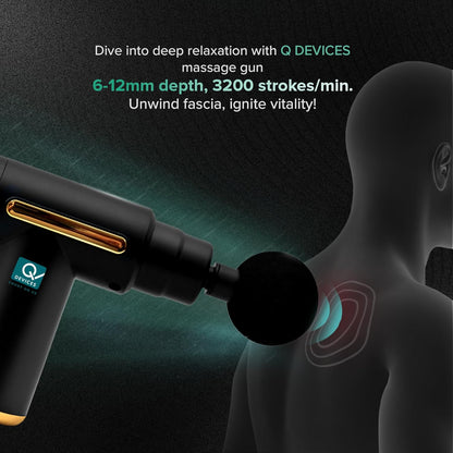 Q DEVICES Portable Massage Gun - Percussive Therapy Deep Tissue Massager for Muscle Recovery, 6 Speeds & 4 Heads - Ultra Quiet Electric Handheld Gun Massager for Back, Neck, Athletes & Pain Relief