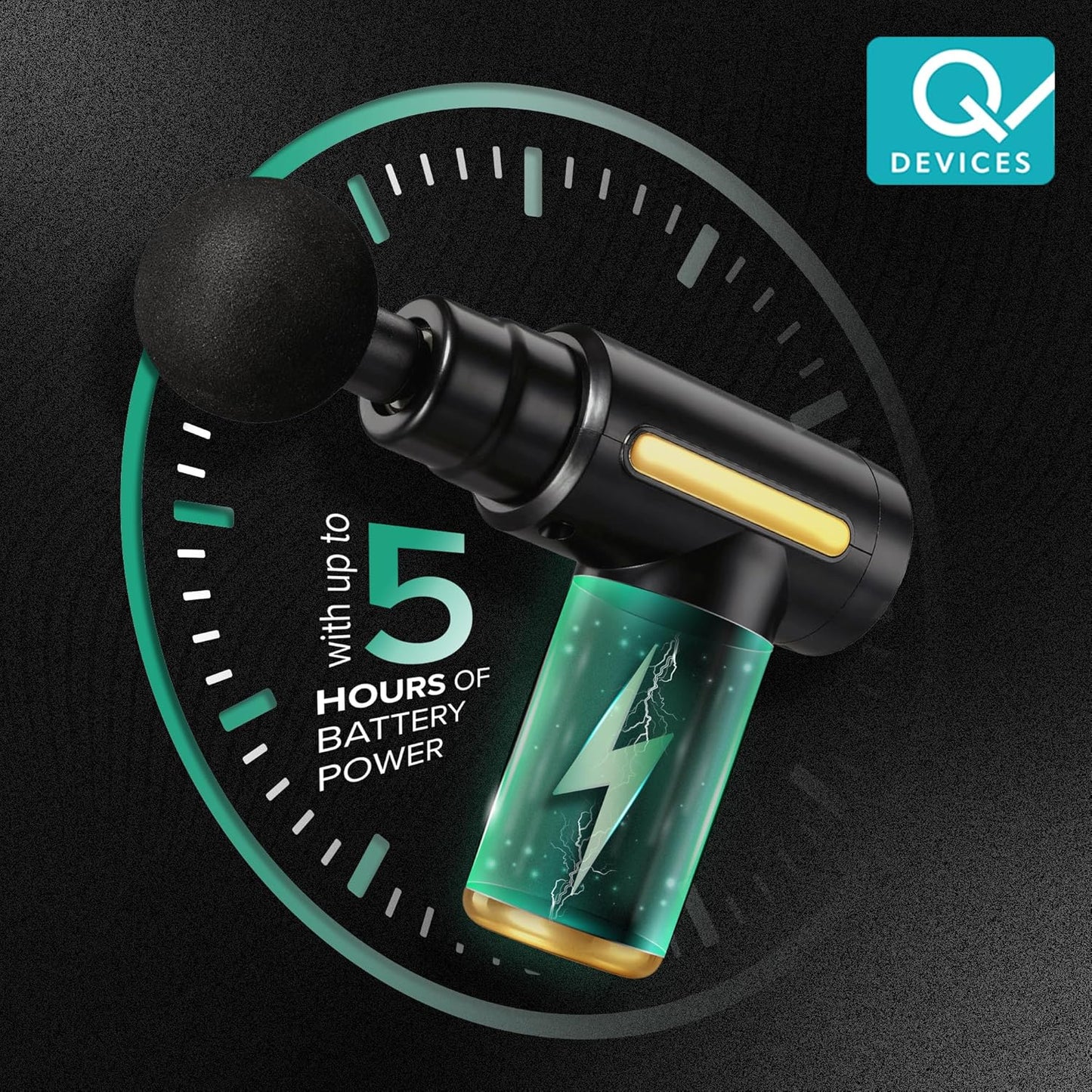 Q DEVICES Portable Massage Gun - Percussive Therapy Deep Tissue Massager for Muscle Recovery, 6 Speeds & 4 Heads - Ultra Quiet Electric Handheld Gun Massager for Back, Neck, Athletes & Pain Relief
