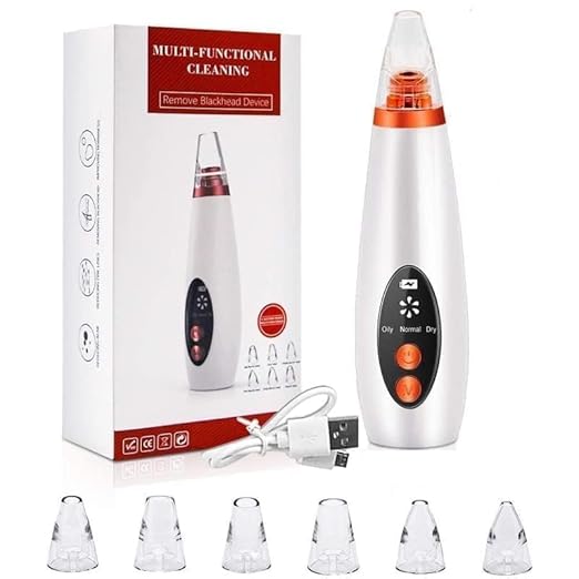 6 in 1 Multi-function Blackhead Remover Tools | Electric Derma suction Machine | USB Rechargeable Acne Pimple Pore Cleaner Vacuum tool | Facial Cleanser Device for Nose & Skin Care