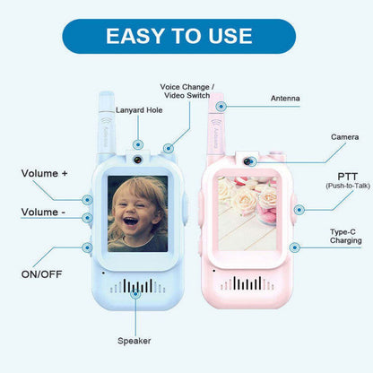 PROXN Video Walkie Talkies for Kids – Fun Two-Way Communication Toy with Video Calling Feature for Boys & Girls Ages 3–7 Years, Pink & Blue Color