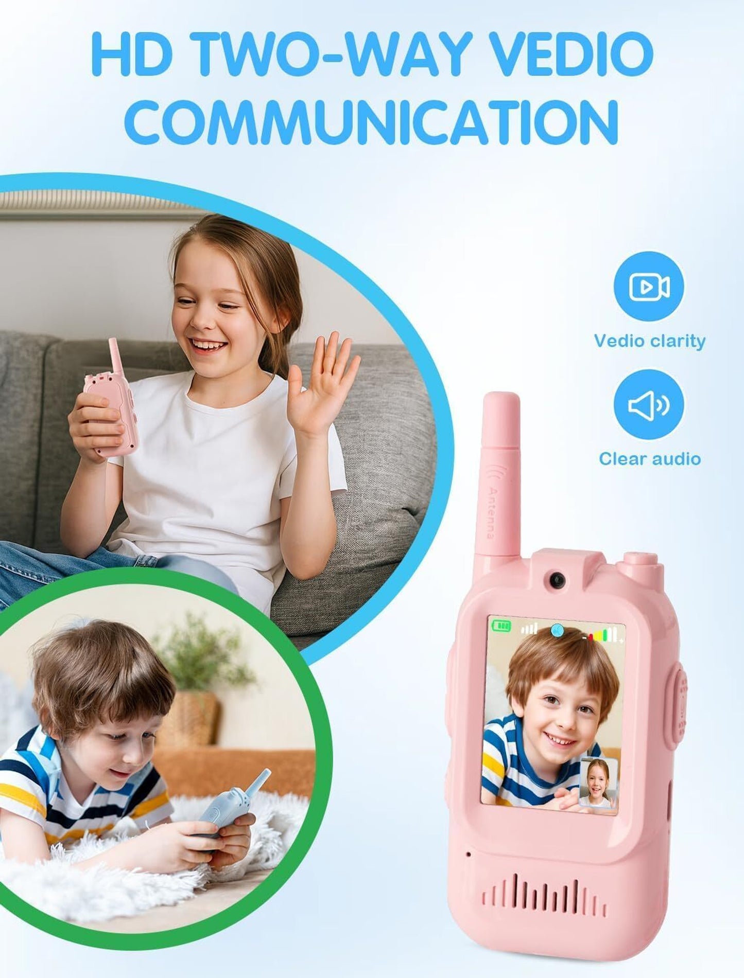 PROXN Video Walkie Talkies for Kids – Fun Two-Way Communication Toy with Video Calling Feature for Boys & Girls Ages 3–7 Years, Pink & Blue Color